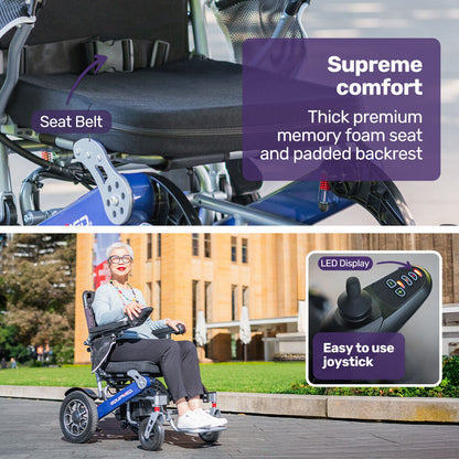 Electric Folding Wheelchair with Long Range, 1m Turning Circle, 130kg Capacity
