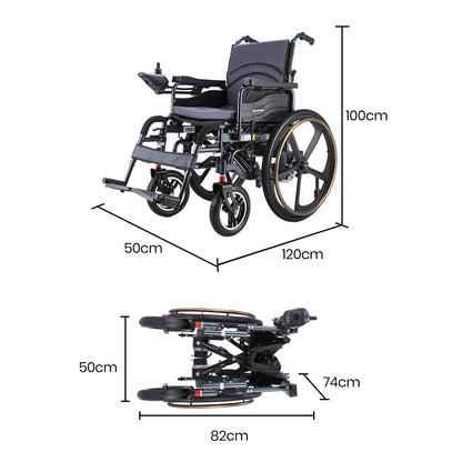 Foldable Electric Wheelchair with 12km Range, Lithium Battery, 1.1m Turn Radius