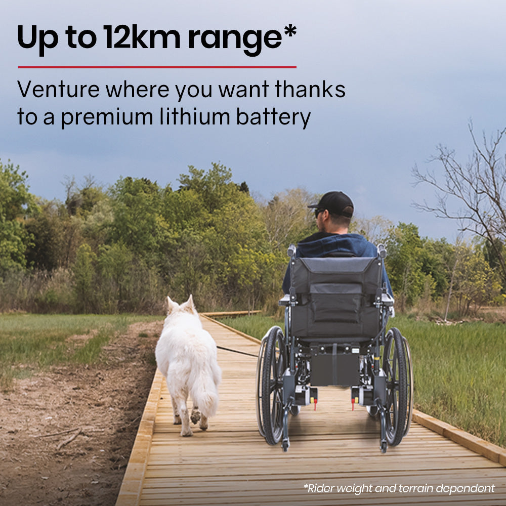 Foldable Electric Wheelchair with 12km Range, Lithium Battery, 1.1m Turn Radius