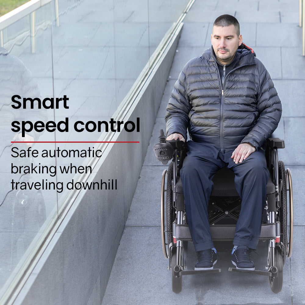Foldable Electric Wheelchair with 12km Range, Lithium Battery, 1.1m Turn Radius