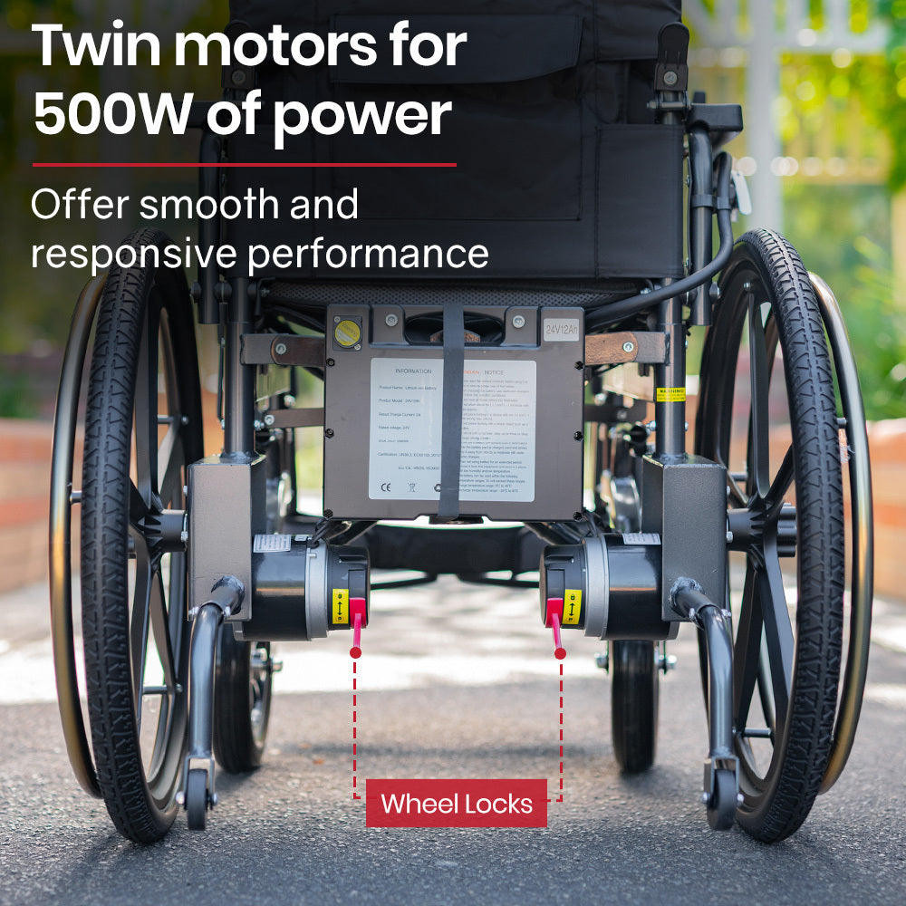Foldable Electric Wheelchair with 12km Range, Lithium Battery, 1.1m Turn Radius