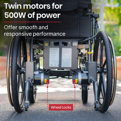 Foldable Electric Wheelchair with 12km Range, Lithium Battery, 1.1m Turn Radius