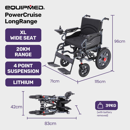 Foldable Electric Wheelchair with 20km Range, 1.1m Turning Circle, 130kg Capacity