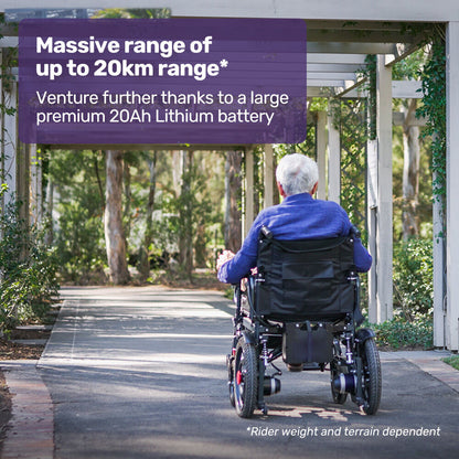 Foldable Electric Wheelchair with 20km Range, 1.1m Turning Circle, 130kg Capacity