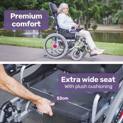 Electric Foldable Wheelchair with XL Bariatric Seat, 15km Range, 1.1m Turn Circle