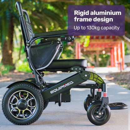 Folding Electric Wheelchair, Long Range, Aluminium Frame, 130kg Capacity, Black