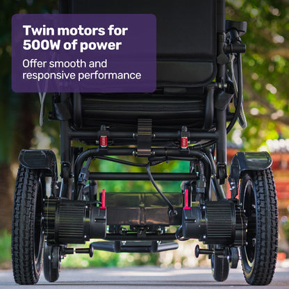 Folding Electric Wheelchair, Long Range, Aluminium Frame, 130kg Capacity, Black