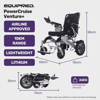 Electric Wheelchair, Lightweight, Foldable, 15km Range, Airline Approved