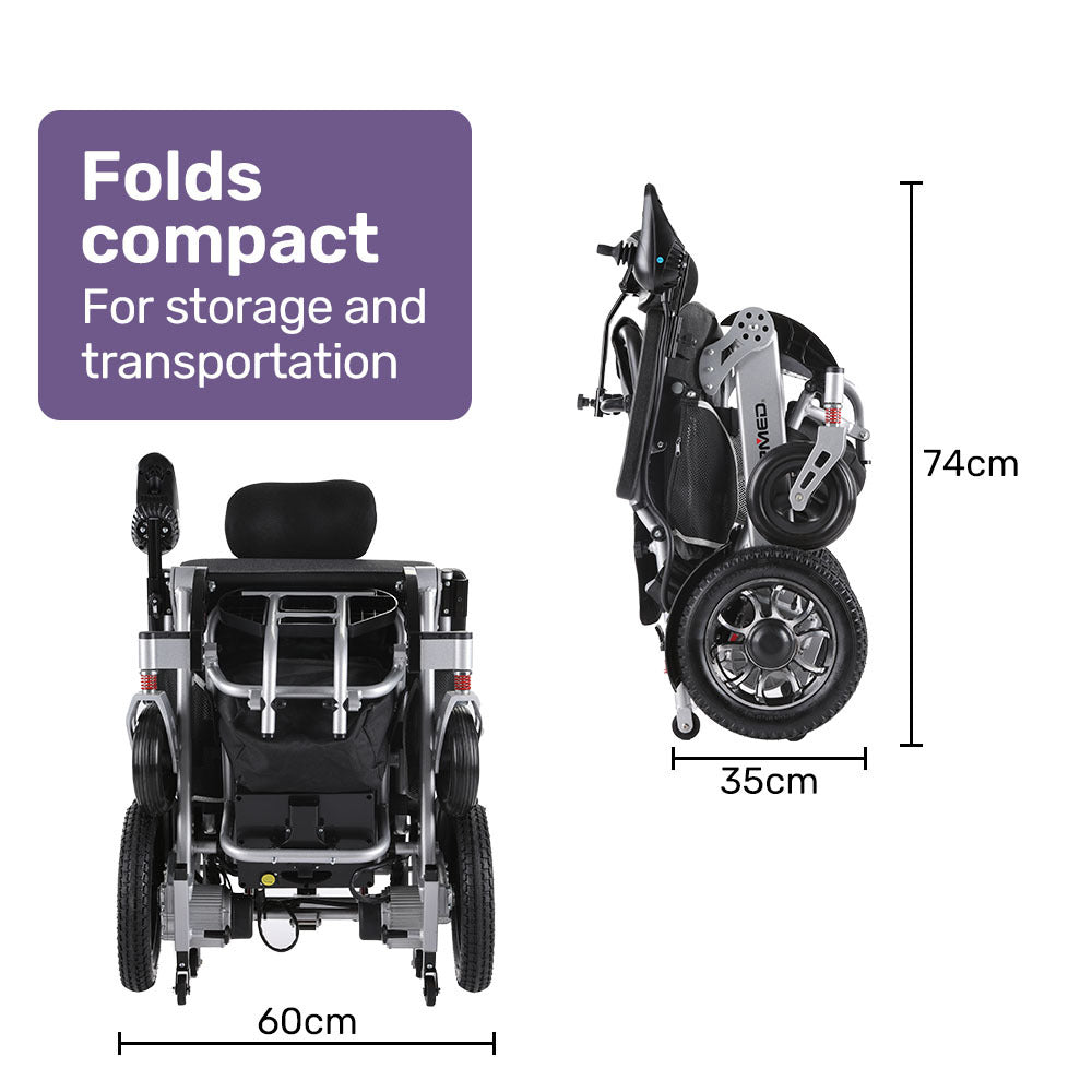 Electric Folding Wheelchair with 15km Range and Remote Control, 130kg Capacity