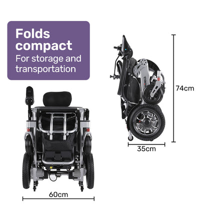 Electric Folding Wheelchair with 15km Range and Remote Control, 130kg Capacity