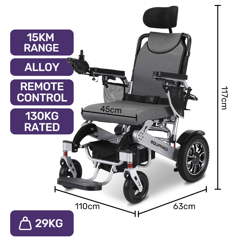 Electric Folding Wheelchair with 15km Range and Remote Control, 130kg Capacity