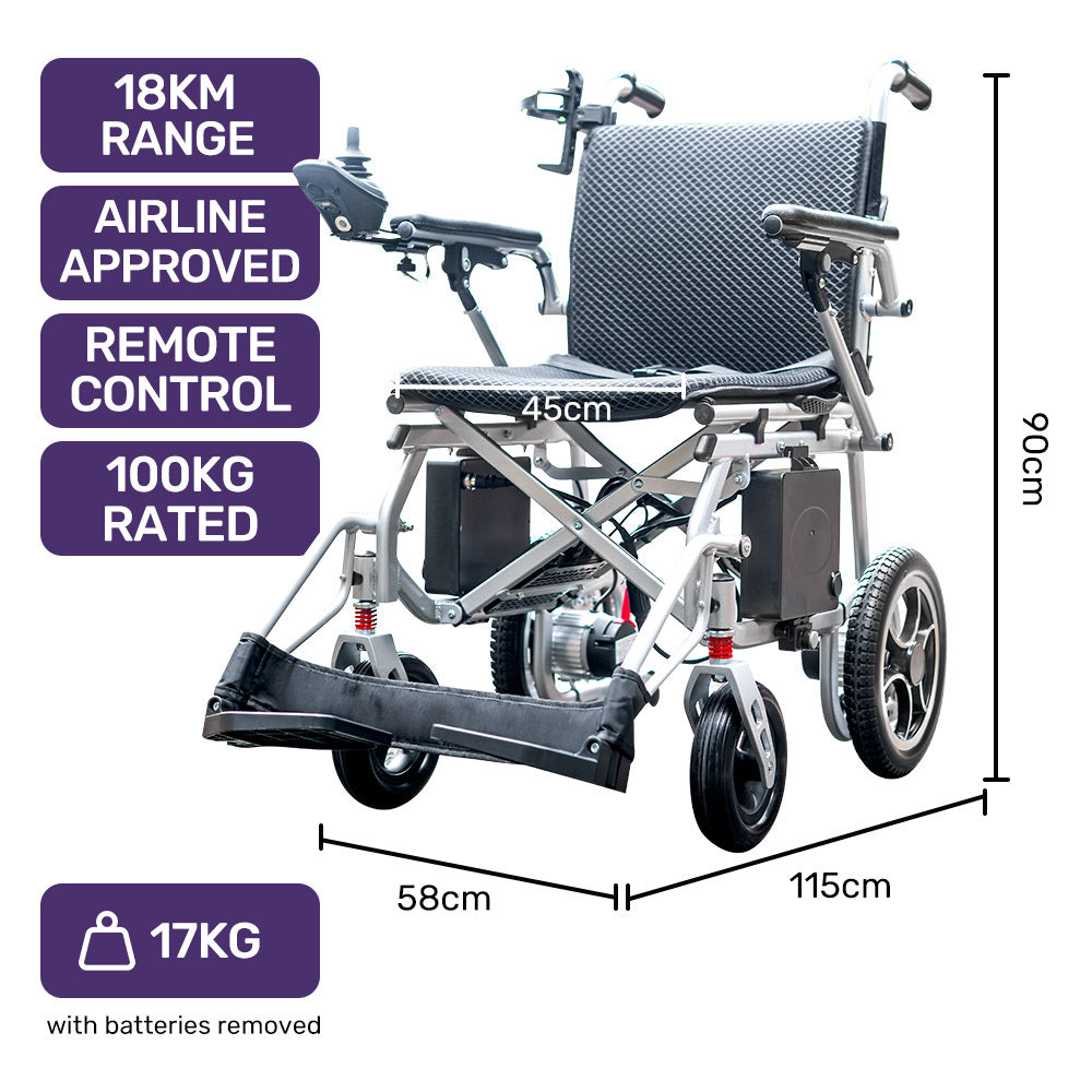 Ultra-Light 20kg Electric Wheelchair with 18km Range, Foldable & Airline Approved