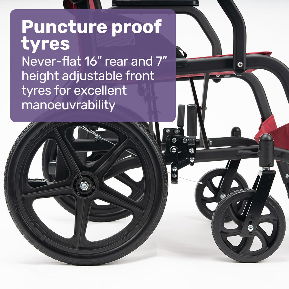 Lightweight Folding Aluminium Transit Wheelchair, 11kg, Adjustable for Comfort