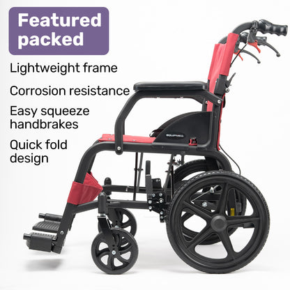 Lightweight Folding Aluminium Transit Wheelchair, 11kg, Adjustable for Comfort