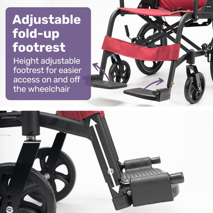 Lightweight Folding Aluminium Transit Wheelchair, 11kg, Adjustable for Comfort