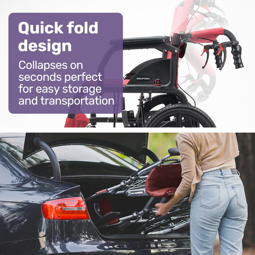 Lightweight Folding Aluminium Transit Wheelchair, 11kg, Adjustable for Comfort
