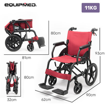 Lightweight Folding Aluminium Transit Wheelchair, 11kg, Adjustable for Comfort