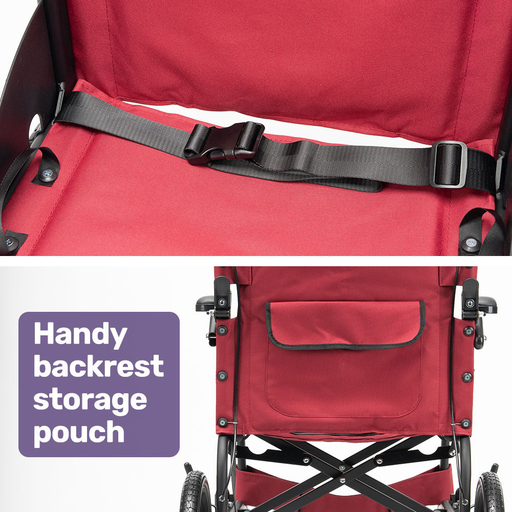 Lightweight Folding Aluminium Transit Wheelchair, 11kg, Adjustable for Comfort