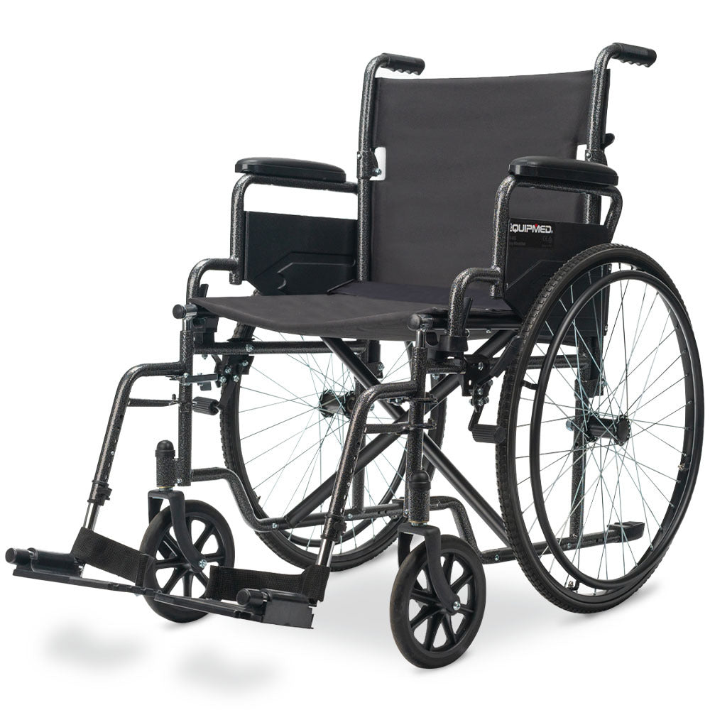 XL-Wide Quick-Folding Wheelchair, 0.61m Rear Tyres, 136kg Capacity, Dark Grey