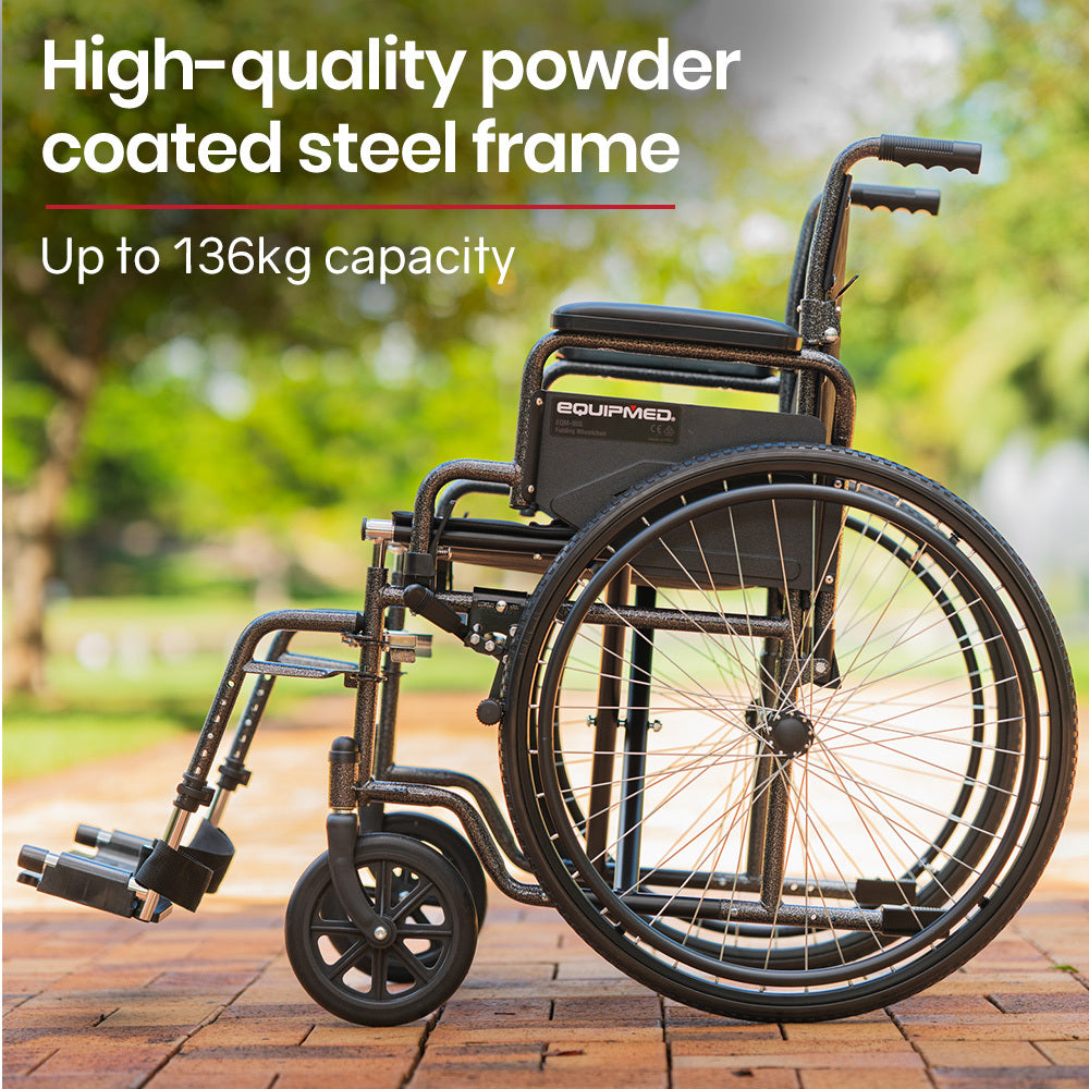 XL-Wide Quick-Folding Wheelchair, 0.61m Rear Tyres, 136kg Capacity, Dark Grey