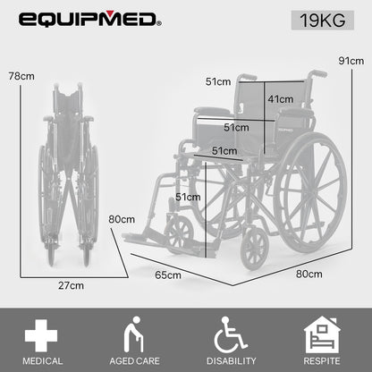 XL-Wide Quick-Folding Wheelchair, 0.61m Rear Tyres, 136kg Capacity, Dark Grey