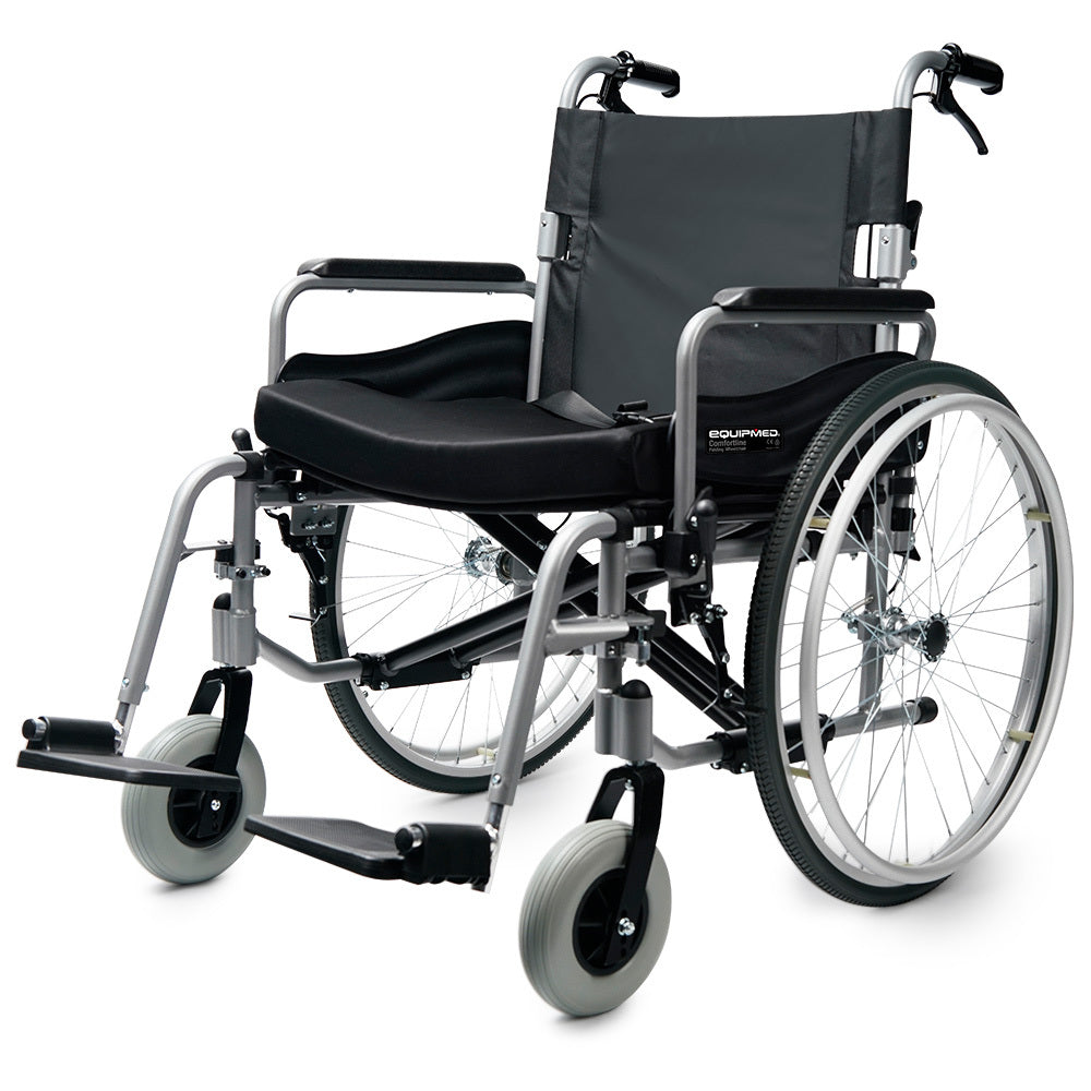 Extra-Wide Folding Wheelchair, 150kg Capacity, 0.6m Seat, 0.6m Tyres, Aluminium Frame