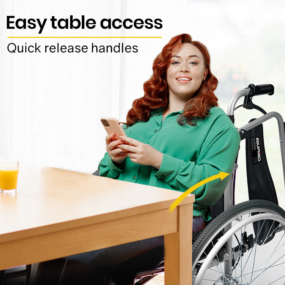 Extra-Wide Folding Wheelchair, 150kg Capacity, 0.6m Seat, 0.6m Tyres, Aluminium Frame