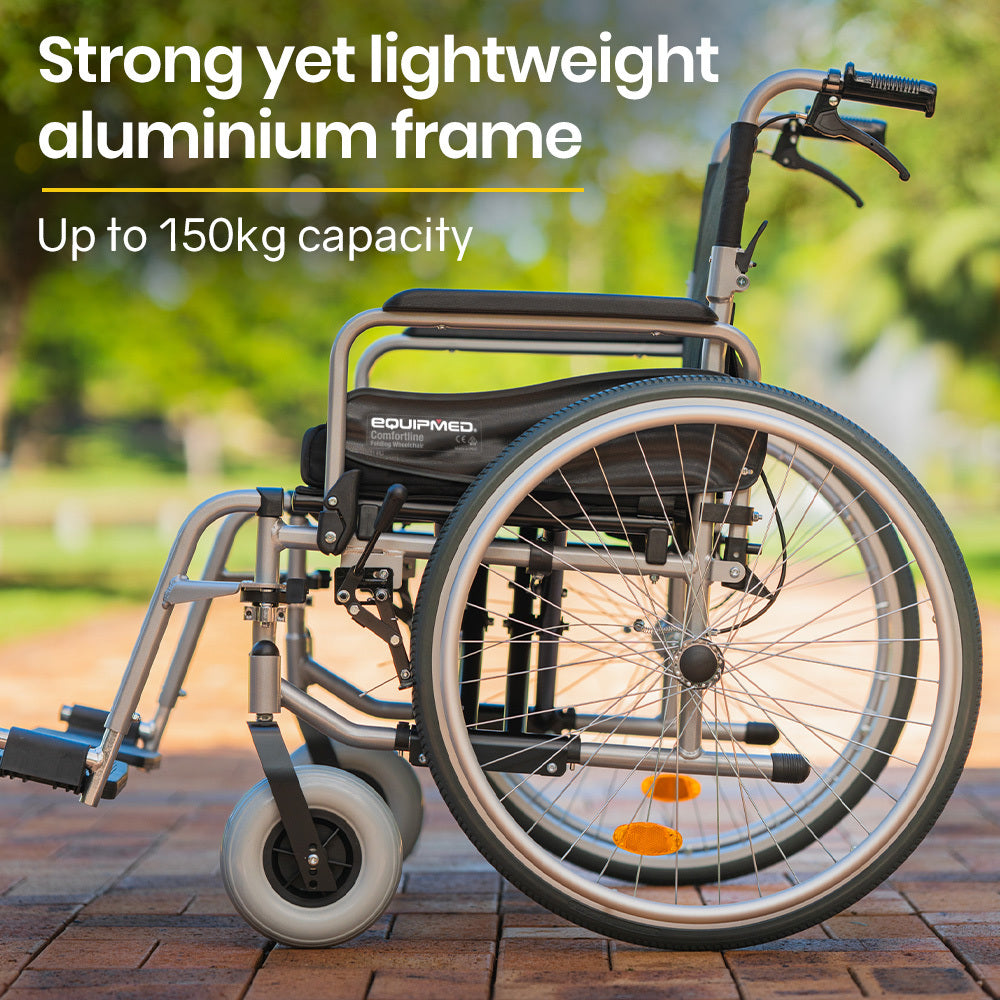 Extra-Wide Folding Wheelchair, 150kg Capacity, 0.6m Seat, 0.6m Tyres, Aluminium Frame