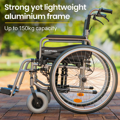 Extra-Wide Folding Wheelchair, 150kg Capacity, 0.6m Seat, 0.6m Tyres, Aluminium Frame