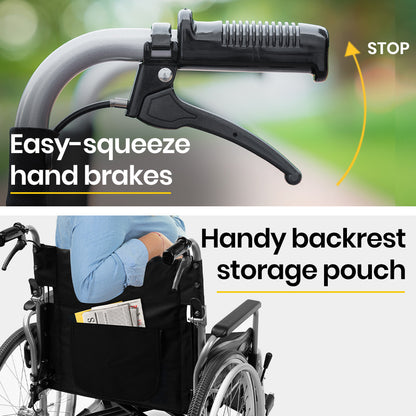 Extra-Wide Folding Wheelchair, 150kg Capacity, 0.6m Seat, 0.6m Tyres, Aluminium Frame