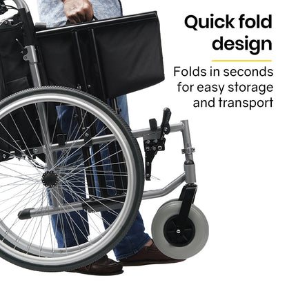 Extra-Wide Folding Wheelchair, 150kg Capacity, 0.6m Seat, 0.6m Tyres, Aluminium Frame