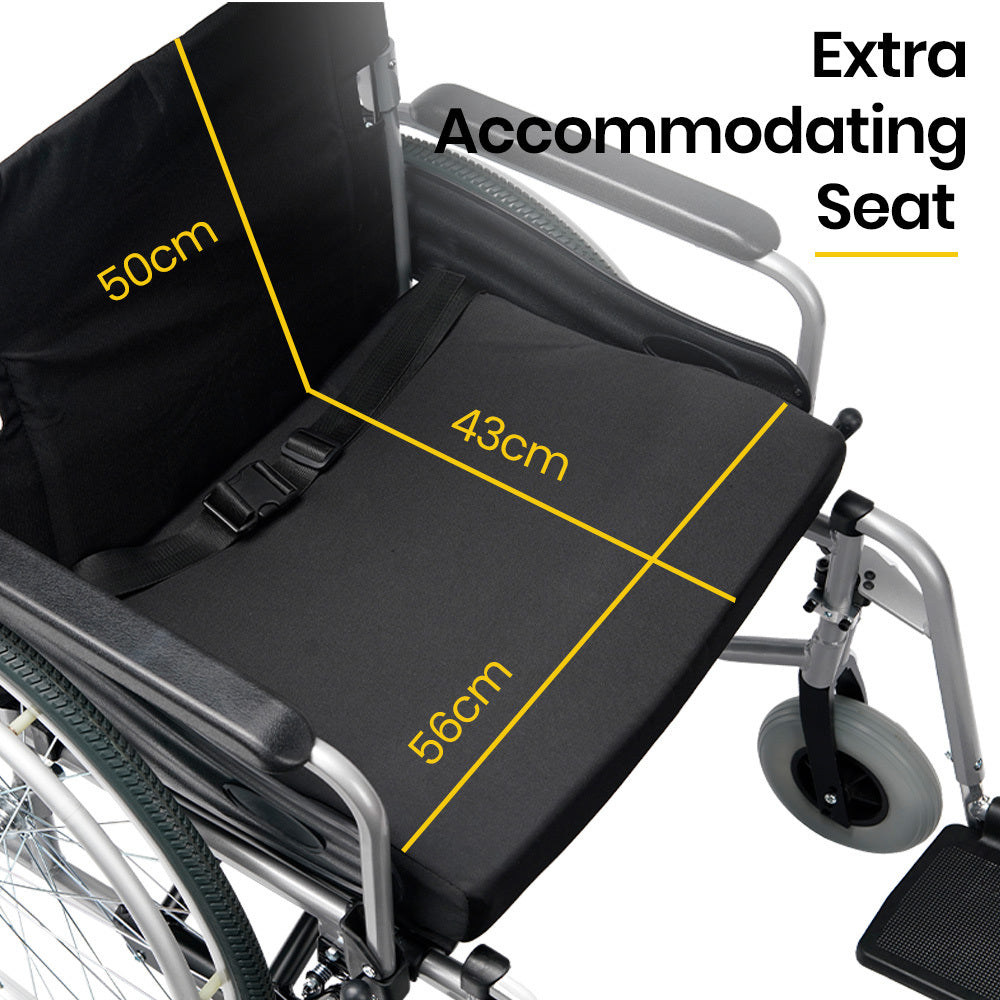 Extra-Wide Folding Wheelchair, 150kg Capacity, 0.6m Seat, 0.6m Tyres, Aluminium Frame