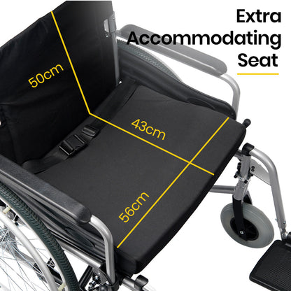 Extra-Wide Folding Wheelchair, 150kg Capacity, 0.6m Seat, 0.6m Tyres, Aluminium Frame