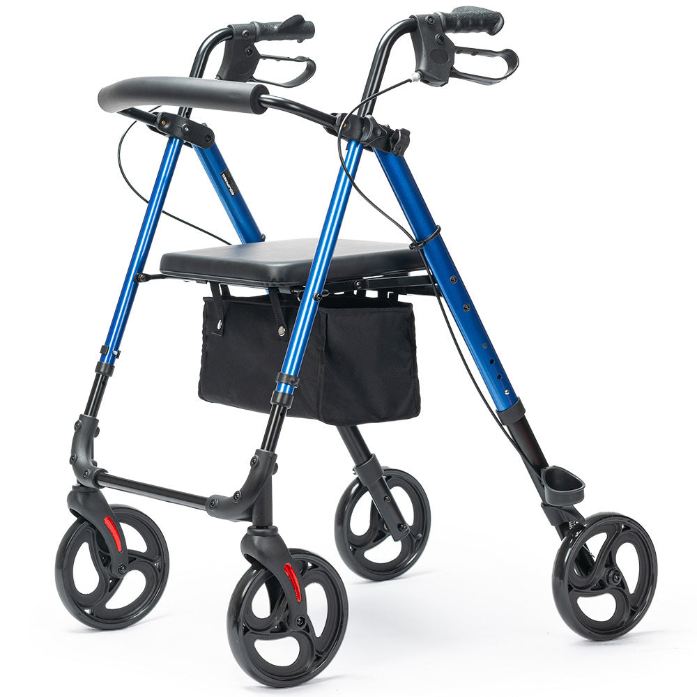 Lightweight Aluminum Rollator Walker with Seat & Storage, 136kg Capacity, Blue