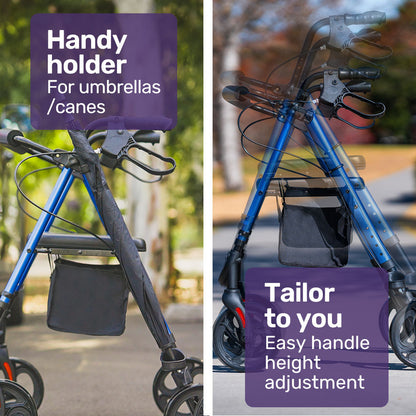 Lightweight Aluminum Rollator Walker with Seat & Storage, 136kg Capacity, Blue