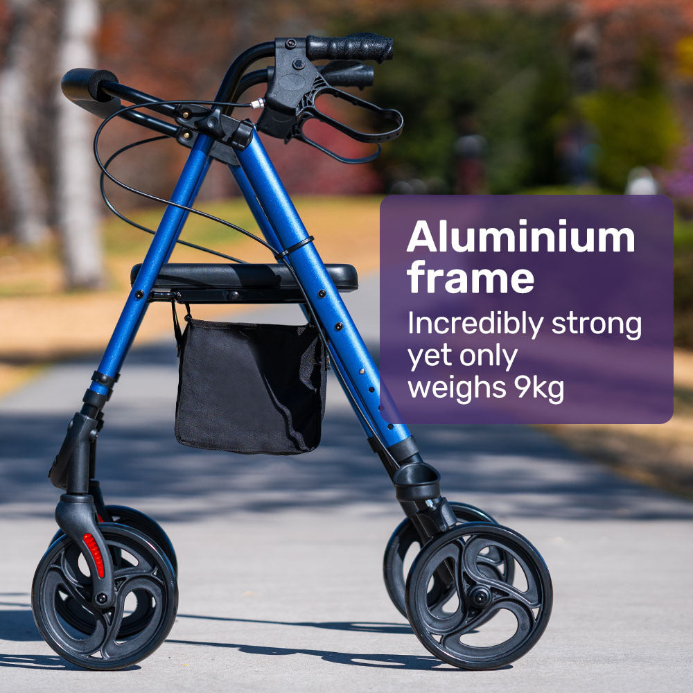 Lightweight Aluminum Rollator Walker with Seat & Storage, 136kg Capacity, Blue