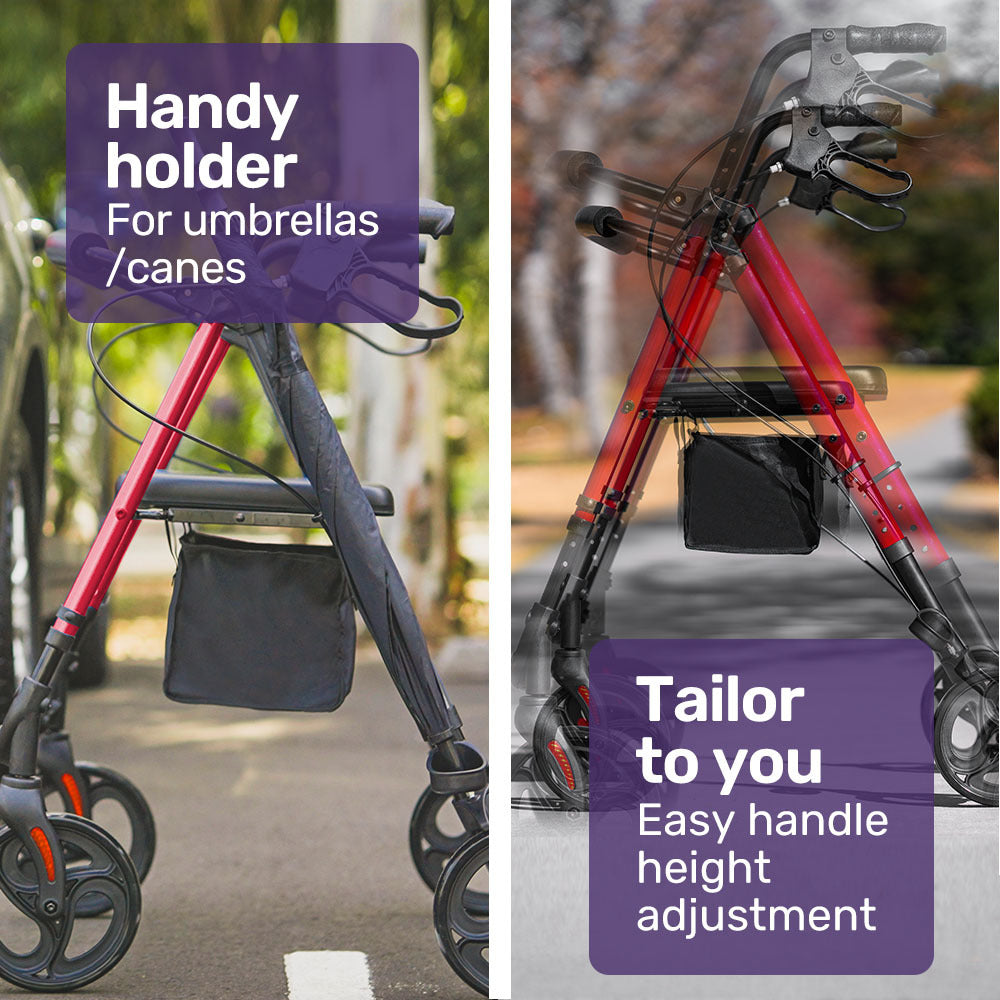 Lightweight Rollator Walker with Seat & Storage, 0.23m Frame, 136kg Capacity