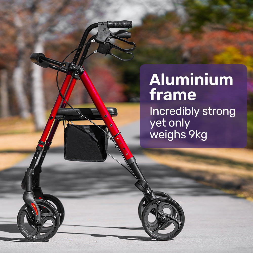 Lightweight Rollator Walker with Seat & Storage, 0.23m Frame, 136kg Capacity
