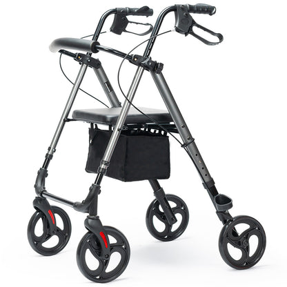 Lightweight Aluminium Rollator Walker with Seat and Storage, 136kg Capacity