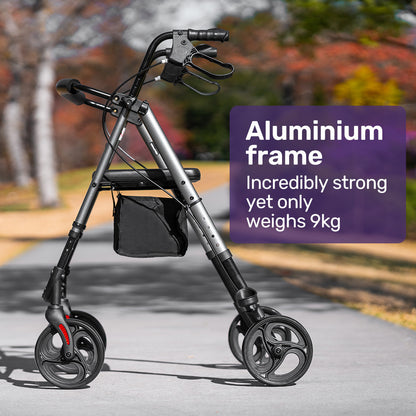 Lightweight Aluminium Rollator Walker with Seat and Storage, 136kg Capacity