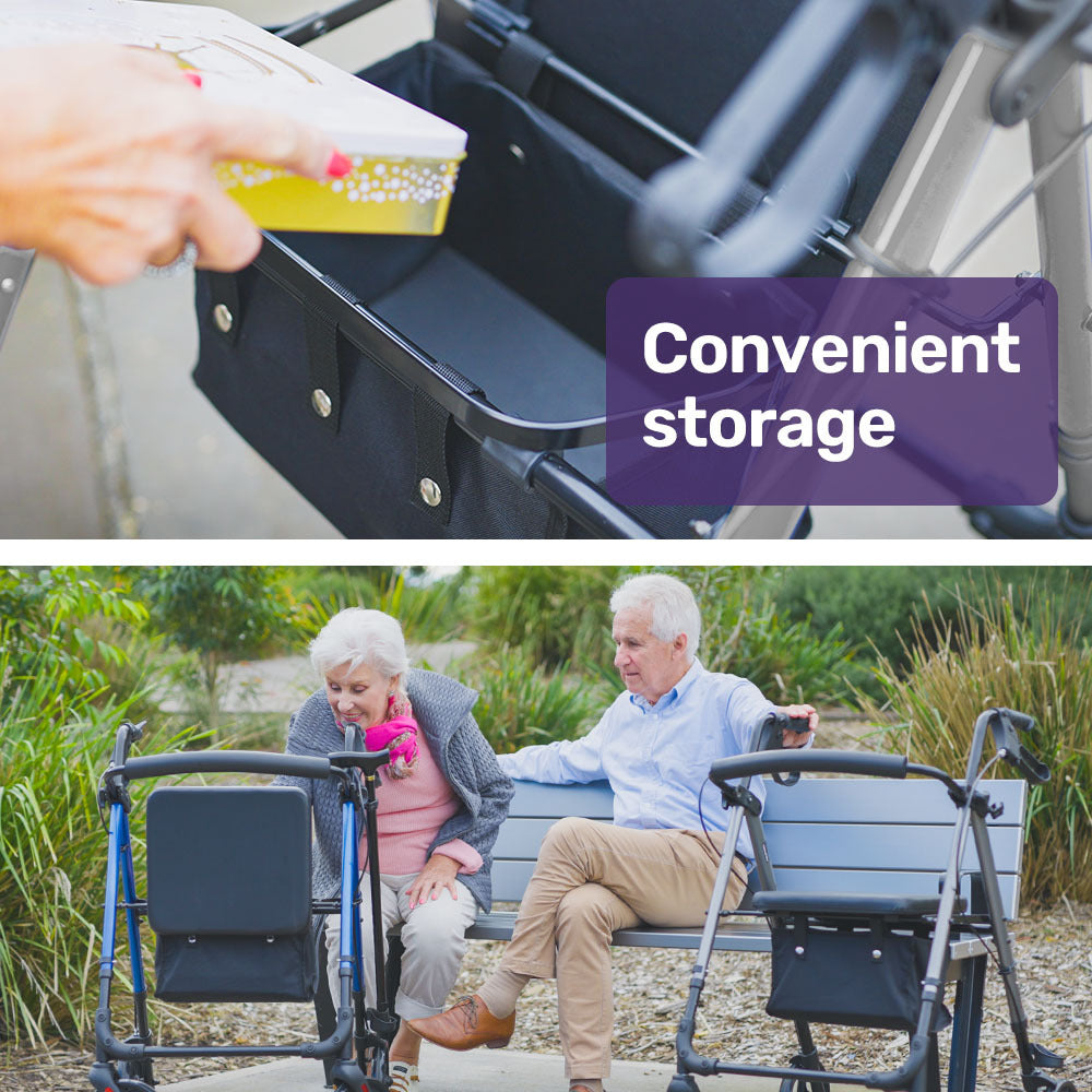 Lightweight Aluminium Rollator Walker with Seat and Storage, 136kg Capacity