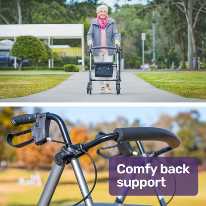 Lightweight Aluminium Rollator Walker with Seat and Storage, 136kg Capacity
