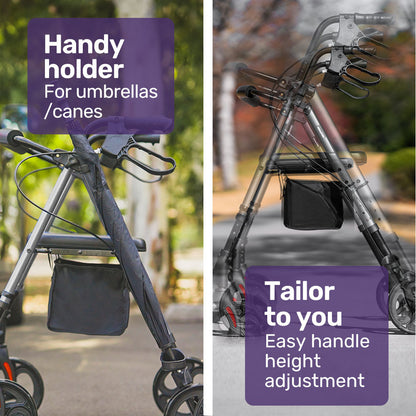 Lightweight Aluminium Rollator Walker with Seat and Storage, 136kg Capacity