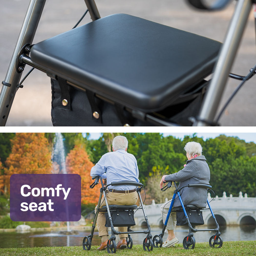 Lightweight Aluminium Rollator Walker with Seat and Storage, 136kg Capacity