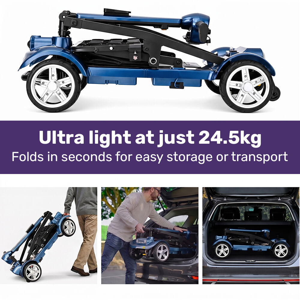 SmartPacer+ Ultra-Lightweight Mobility Scooter, Li-ion Battery, Foldable, Airline Approved, 120kg Capacity, Blue