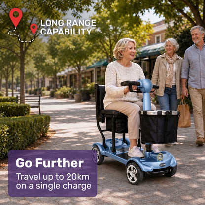SmartPacer+ Ultra-Lightweight Mobility Scooter, Li-ion Battery, Foldable, Airline Approved, 120kg Capacity, Blue