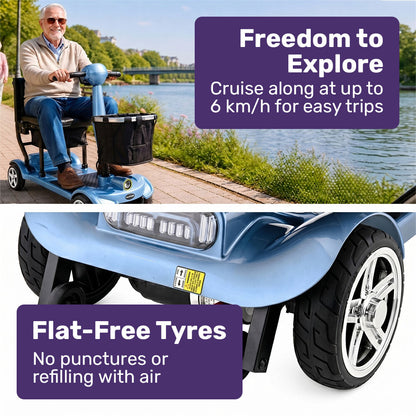 SmartPacer+ Ultra-Lightweight Mobility Scooter, Li-ion Battery, Foldable, Airline Approved, 120kg Capacity, Blue