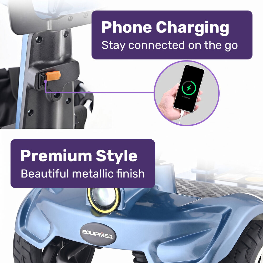 SmartPacer+ Ultra-Lightweight Mobility Scooter, Li-ion Battery, Foldable, Airline Approved, 120kg Capacity, Blue