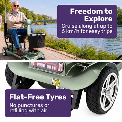 SmartPacer+ Ultra-Lightweight Mobility Scooter, Li-ion Battery, Foldable, Airline Approved, 120kg Capacity, Green