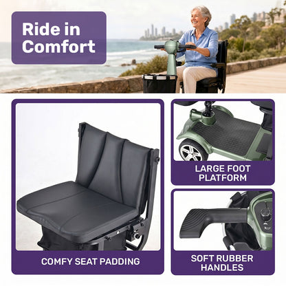 SmartPacer+ Ultra-Lightweight Mobility Scooter, Li-ion Battery, Foldable, Airline Approved, 120kg Capacity, Green